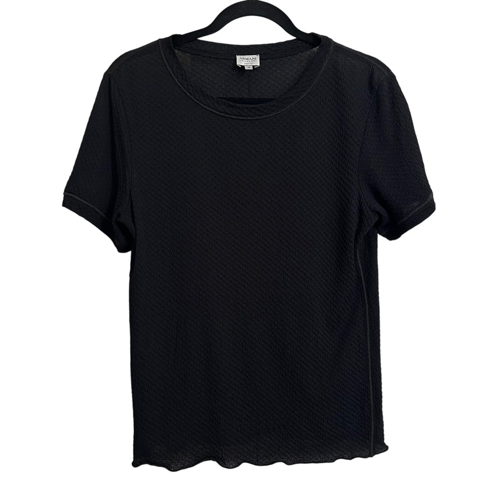 Armani Collezioni Black Textured Viscose Knit Blouse Top 14‎ Made in Italy